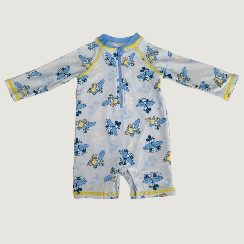 Disney Mickey Mouse Donald Duck Surfing Rash Guard Swimsuit 9M